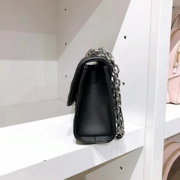 Michael Kors Serena Medium Quilted Flap Chain Shoulder Bag Croosbody Silver Tone - Picture 12 of 14